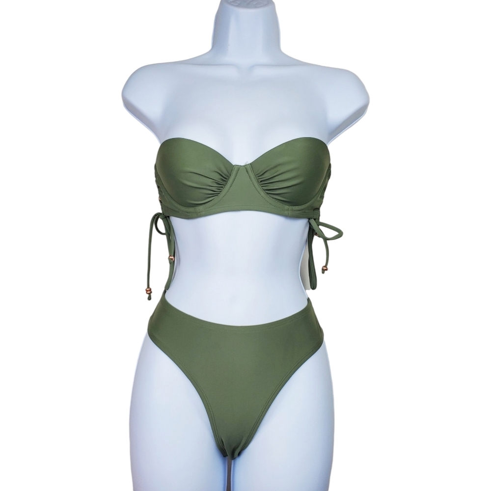Aerie Womens Green Bandeau Bikini Swimsuit Size 34A - Picture 2 of 13